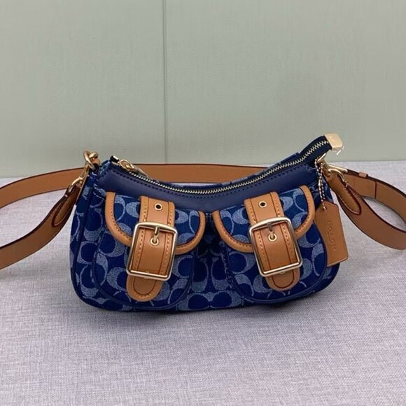COACH Ashton Baguette Signature Denim Blue CQ184 Outlet NEW - Picture 2 of 9